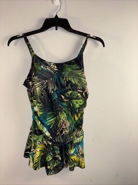 Tropical Leaf One-Piece Swimdress - Green